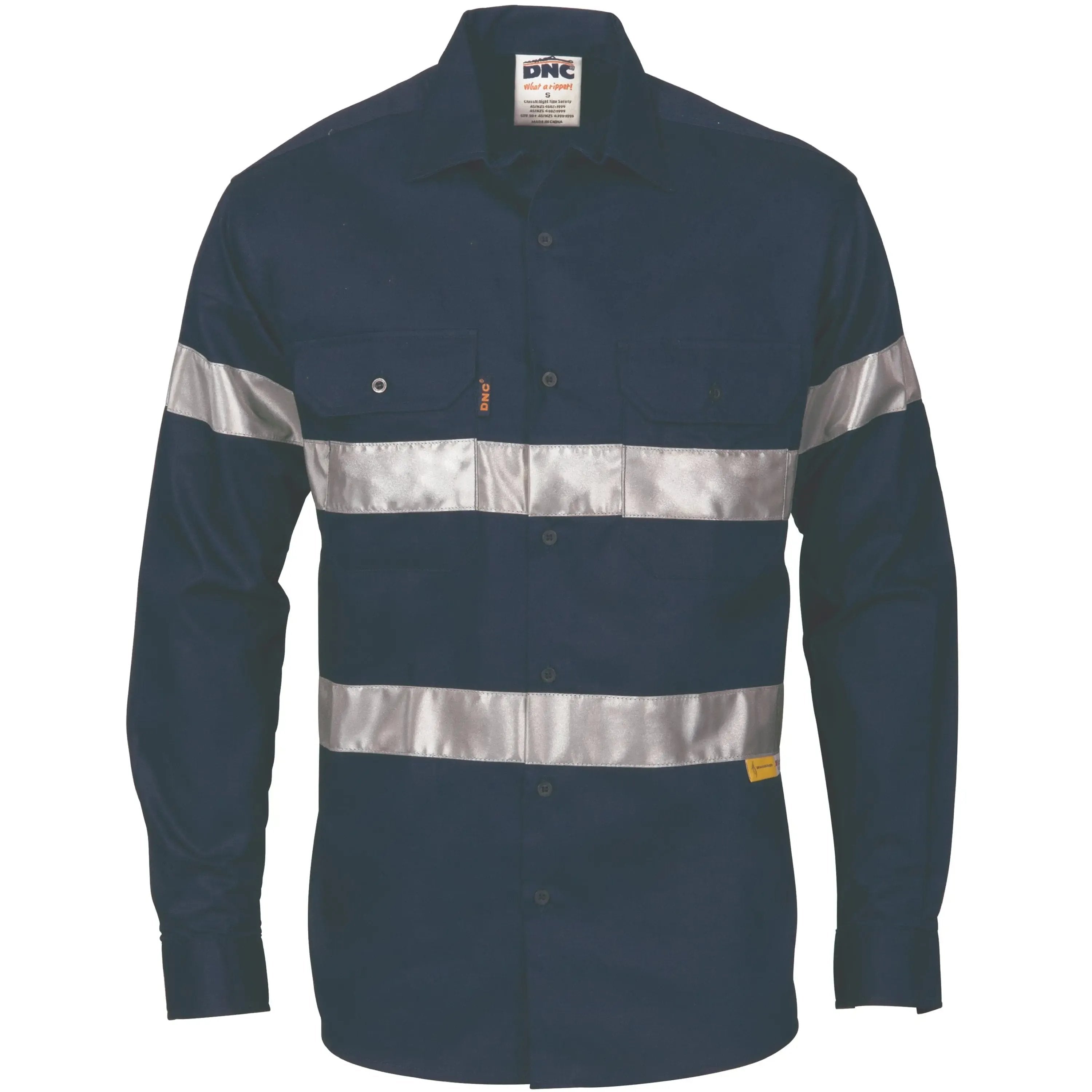 Dnc Workwear Hi-vis Cool-breeze Long Sleeve Cotton Shirt With Generic Reflective Tape - 3967 DNC Workwear
